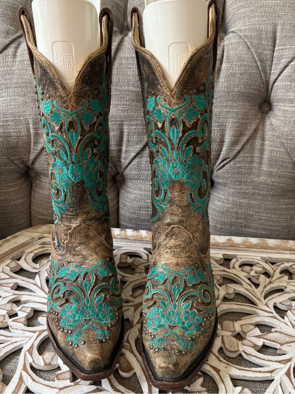 Corral Western Cowboy Brown Turquoise Embroidered Boots Women’s 6.5